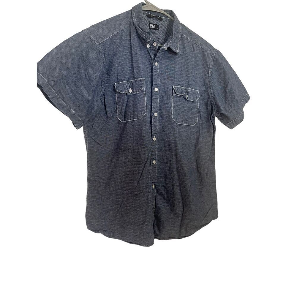 BKE Men's Button-Up Textured Collared Short Sleeve Button-Up Gray Shirt XL